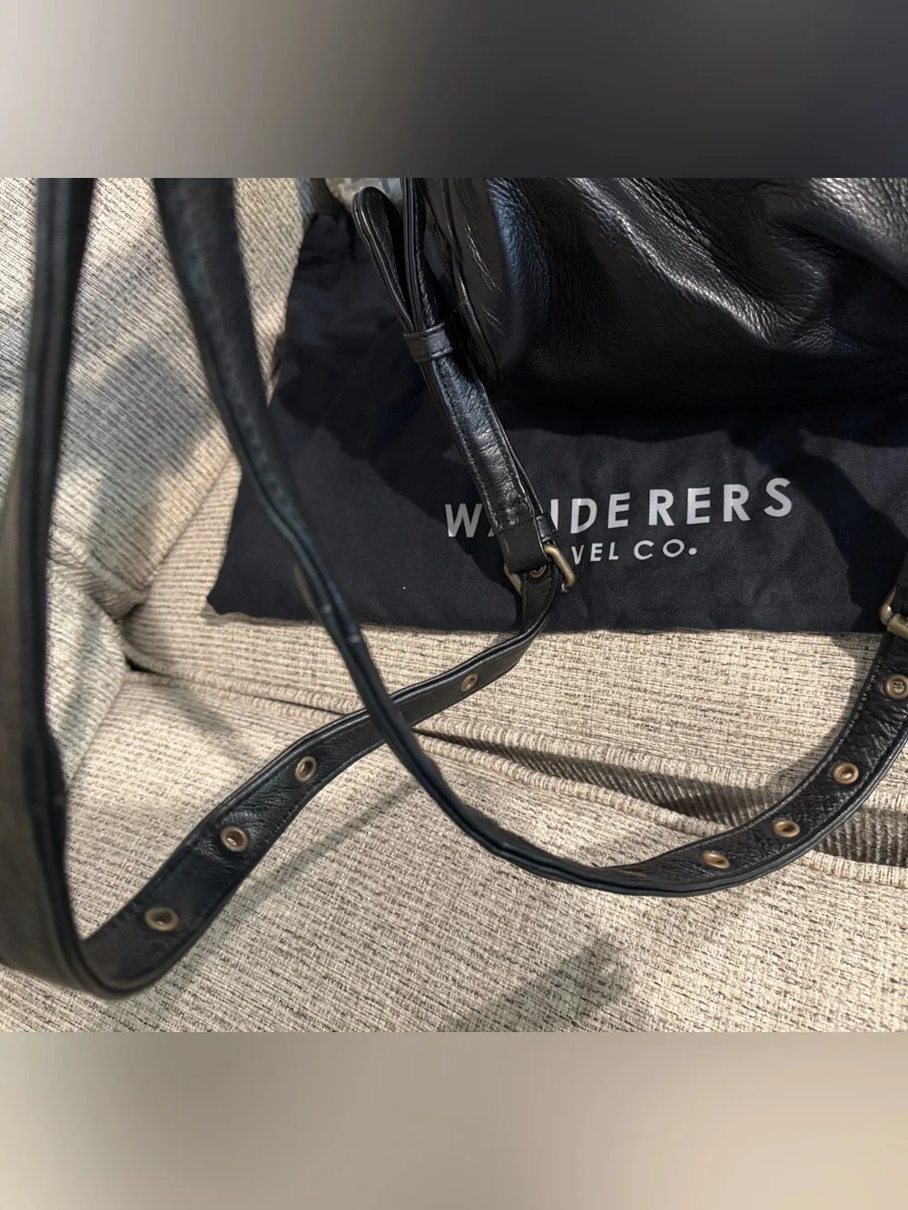 Wanderers Travel Co Pompeii Black Woven Leather Backpack Dust Bag EUC